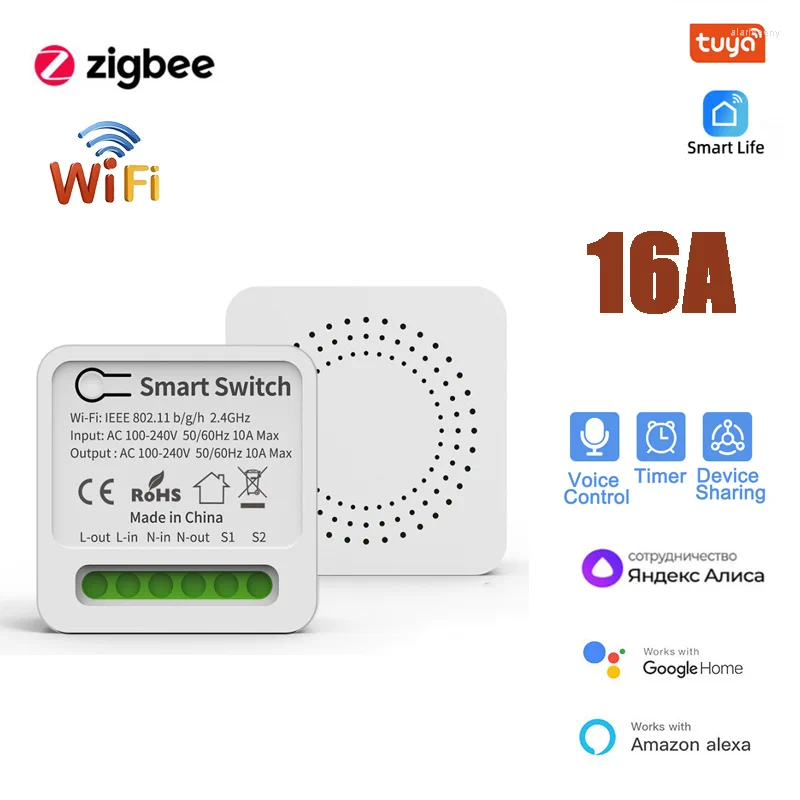 Contrôle de maison intelligente 16A Tuya Mini Wifi Zigbee 3.0 commutateur bricolage minuterie 2 voies disjoncteur d'automatisation Via Alexa Google Alice Life