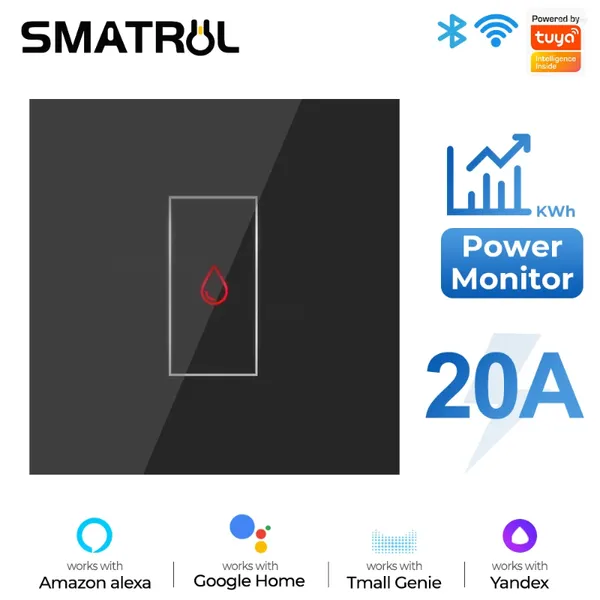 Control de hogar inteligente 20A Monitor de potencia Tuya Wifi Calentador de agua Caldera Interruptor táctil Aire acondicionado Luz Temporización Pared de la UE para Alexa Google