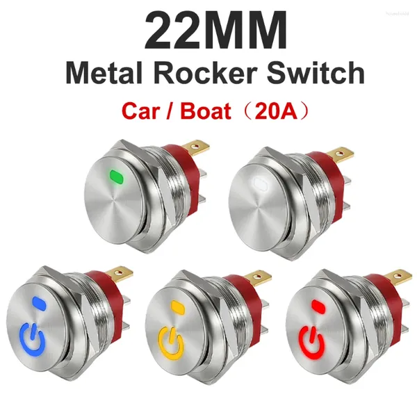 Control de hogar inteligente 22 mm Metal Toggle Rocker Switch LED Iluminado Coche RV Auto Barco Tablero de instrumentos Autobloqueo 12V 24V 20A ON-OFF 3 PIN SPST