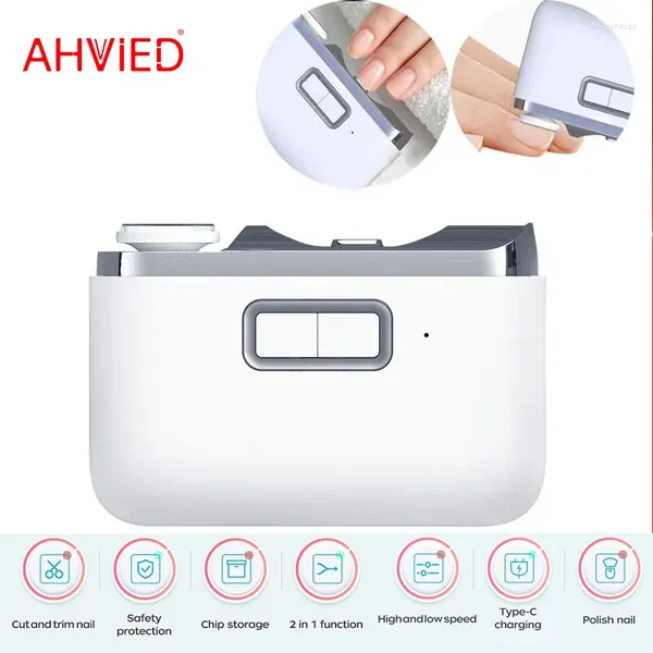 Control de hogar inteligente AHVIED Type-C Clipper de uñas eléctrico blanco recargable con luz para bebés Niños / Mujeres / Hombres Recorte automático y