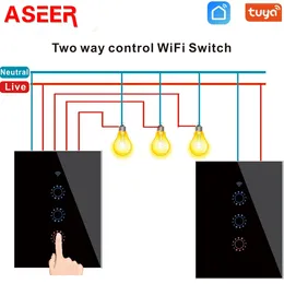 ASEER – interrupteur WiFi mural intelligent en verre, 2 pièces, 1, 2, 3 voies, 4 boutons, Tuya ou EWeLink APP, télécommande Alexa Google