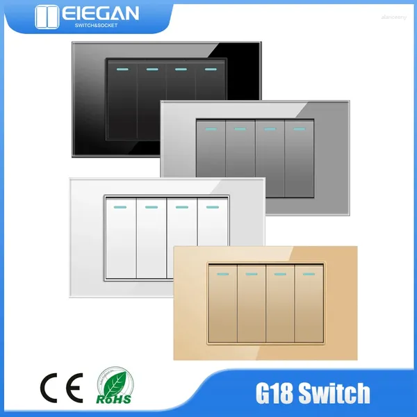 Control de hogar inteligente AU BR MX US Estándar 1/2/3/4/5 Gang 2 vías Interruptor de luz de pared Cristal Panel de vidrio templado Pulsador Power Rocker G18