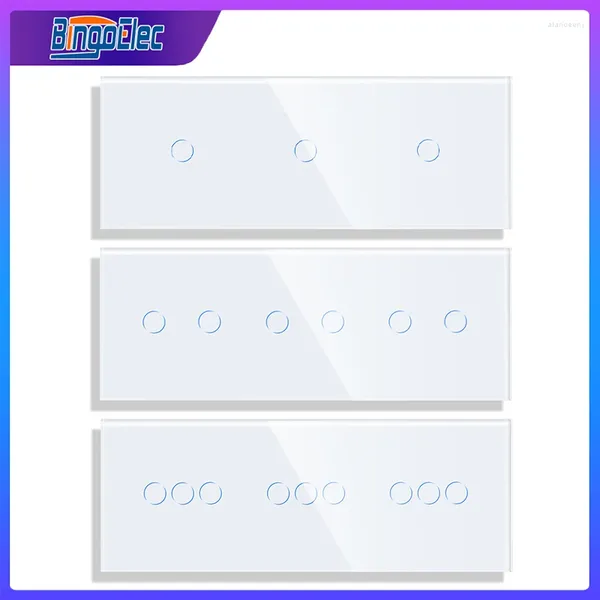 Control de hogar inteligente Bingoelec Triple 3/6 / 9Gang Interruptor de luz táctil de 1 vía 86 / 228 mm Panel de cristal de cristal templado de lujo Pared estándar de la UE