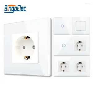 Bingoelec – interrupteur tactile à lumière blanche et prise murale, contrôle pour maison intelligente, avec panneau en verre cristal, prises pour amélioration