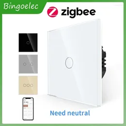 Le commutateur Bingoelec Zigbee de contrôle de maison intelligente a besoin d'un fil neutre avec interrupteur de panneau de verre Tuya Alexa App