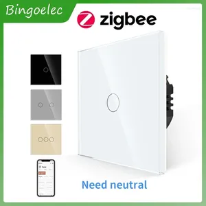 Smart Home Control Bingoelec Zigbee-schakelaar heeft neutraal draadlicht nodig met glazen paneelonderbreker Tuya Alexa-app