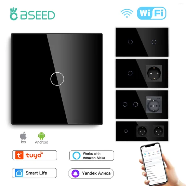 Control de hogar inteligente BSEED 1/2 / 3Gang Wifi Interruptores de luz Interruptor táctil Trabajo con Tuya Life Alexa App UE Toma eléctrica USB Tipo-C Prots