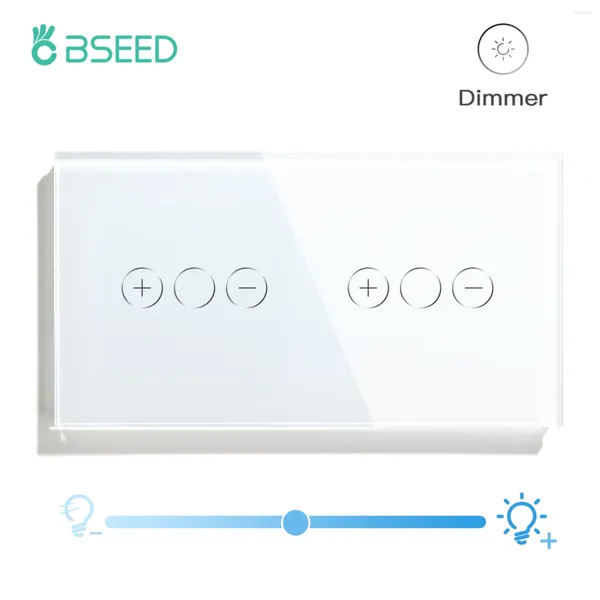 Control de hogar inteligente BSEED Doble 1Gang Way Dimmer Switch Panel de cristal Interruptores de pared Sensor táctil Regulable Luz LED Estándar de la UE