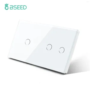 Smart Home Control BSEED dubbele wandaanraakschakelaars 3/4/5/6Gang lichtsensorschakelaar kristalglas waterdicht paneel EU -standaardblauw