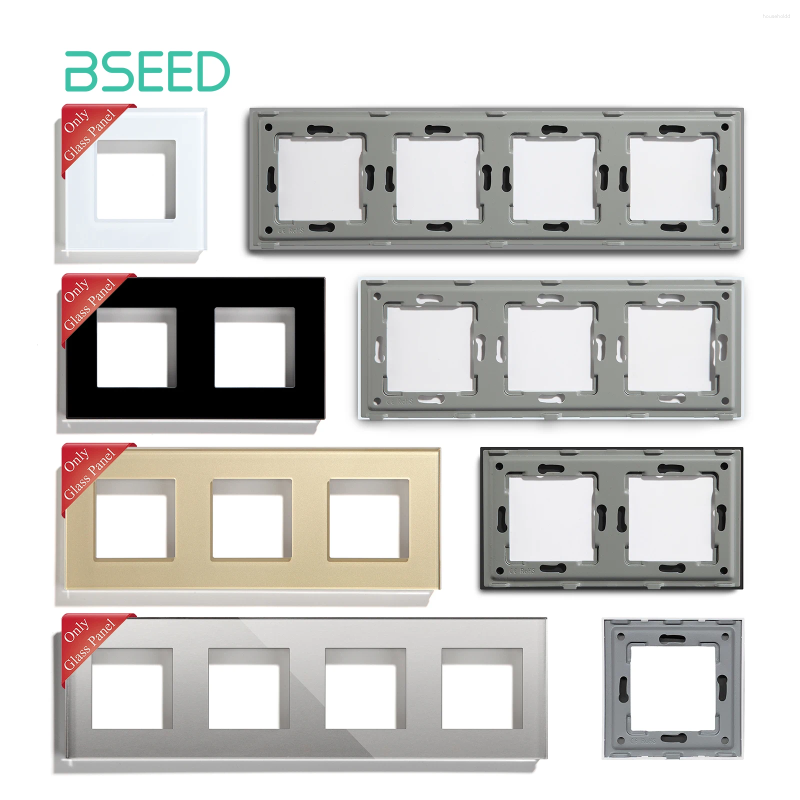 Smart Home Control BSEED UE Standardowa szklana szklana rama części DIY dla gniazda przełącznika światła metalowa płyta zawierała tylko kryształowy panel