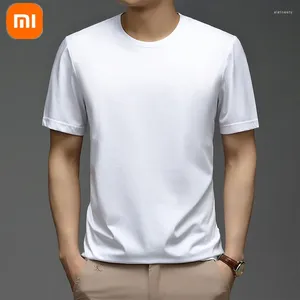 Smart Home Control Est Xiaomi T-shirt en soie glacée pour hommes, été, doux pour la peau, respirant, simple, décontracté, col rond, couleur unie, manches courtes