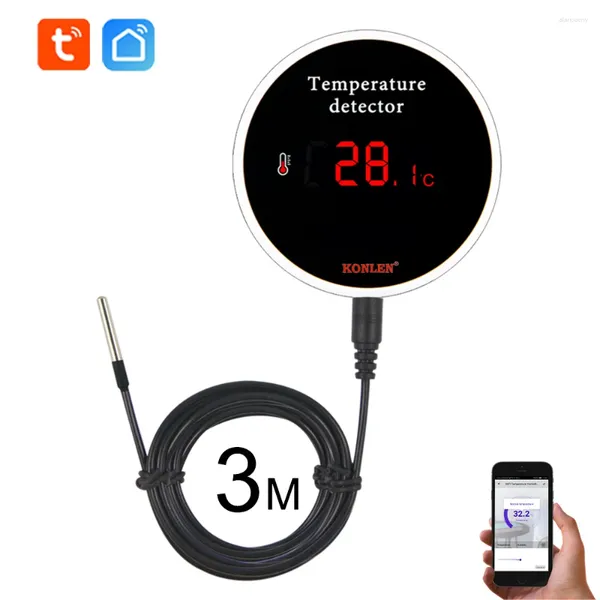 Control de hogar inteligente KONLEN Tuya Wifi Sensor de temperatura 3M Sonda de alambre Digital Smartlife Termómetro Piscina de agua Termostato Alarma remota