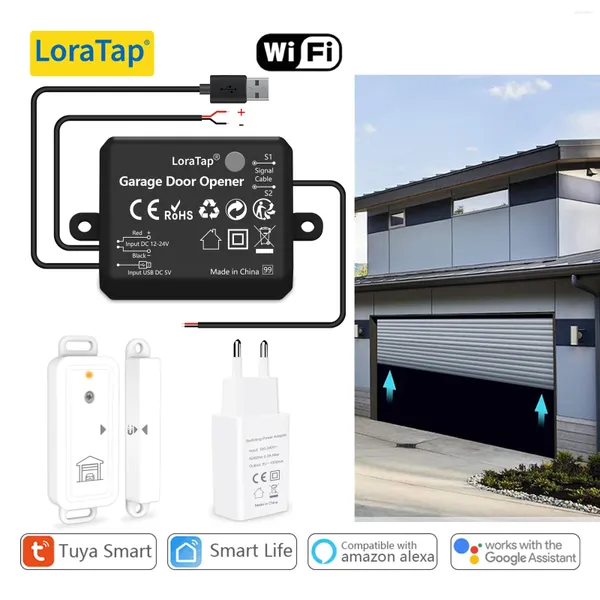 Control de hogar inteligente LoraTap Tuya Life AC DC Puerta de garaje Sensor inalámbrico Controlador de apertura Cargador USB Remoto por Google Alexa