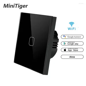 Control de hogar inteligente Minitiger Tuya / Smart Life / Ewelink WIFI 1 Gang Way Switch Crystal Glass Panel Touch Wall Automation Wireless