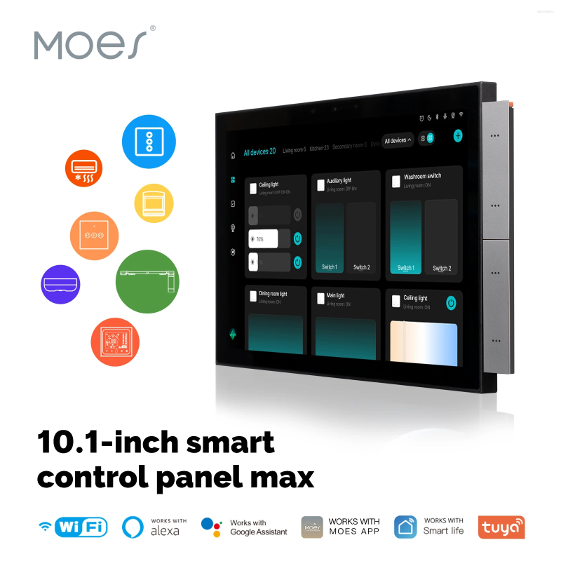 Controle Home Inteligente Moes Tuya Painel Max 10.1inch Touch Screen com Bluetooth Zigbee Gateway Built-in Building Intercom Compatível