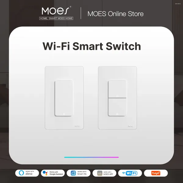 Control de hogar inteligente MOES Tuya Wi-Fi Interruptor de luz EE. UU. Botón de un solo polo Trabajo de pared con Alexa Google Cable neutro requerido