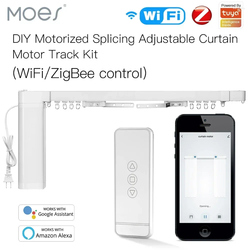 Smart Home Control MOES WIFI Motorized Splating Curtain DIY Track Tuya Motor RF RFIot Life App with Alexa Google