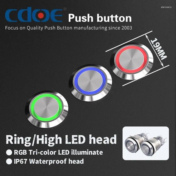 Control de hogar inteligente Interruptor de botón de encendido Ip67 19 mm RGB Anillo de luz LED Enganche momentáneo Ss Metal Push Iluminado con conector