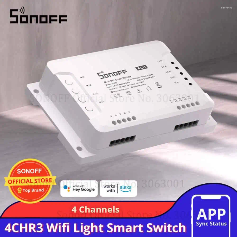 Contrôle de maison intelligente Sonoff 4CHR3 4 gangs Wifi interrupteur de lumière canaux électronique IOS Android App fonctionne avec Alexa Google