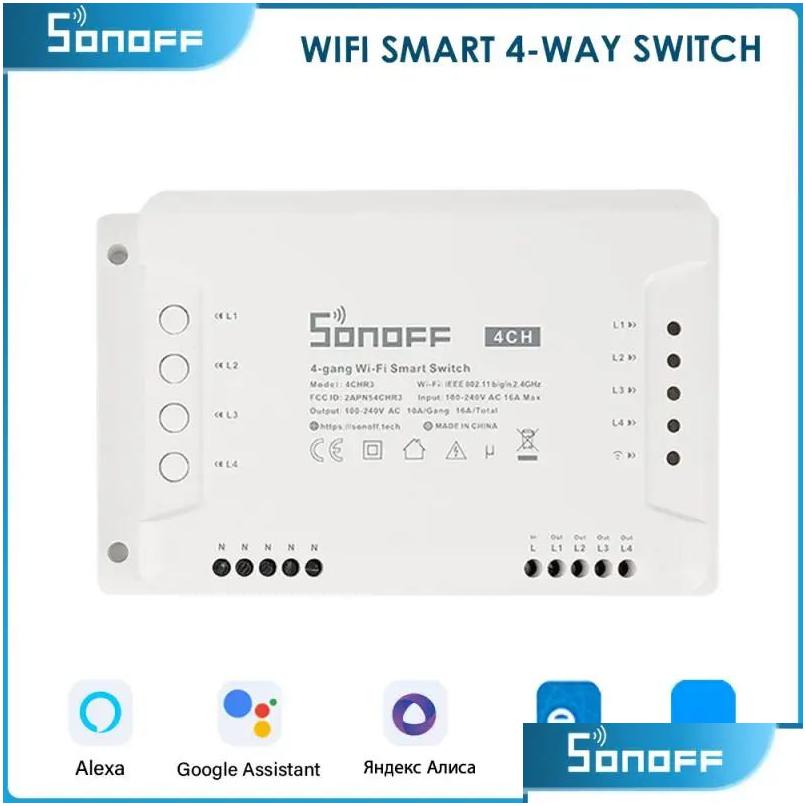 Smart Home Control Sonoff 4CHR3 4CROR3 4GANG / 4 WAY WIFI Switch 43Hz RF Prise en charge Alexa SmartThings Drop livraison électronique Dhrji