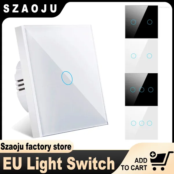 Control de hogar inteligente Szaoju UE Interruptor táctil LED Cristal Panel de cristal Lámpara de pared Luz 1/2/3 Gang AC100-240V Sensor Interruttore