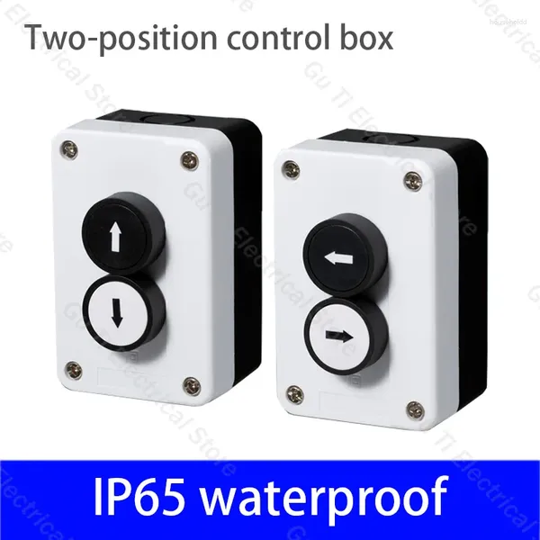Boîte à boutons de contrôle pour maison intelligente, à deux positions, avec flèche indiquant un interrupteur plat étanche à deux trous