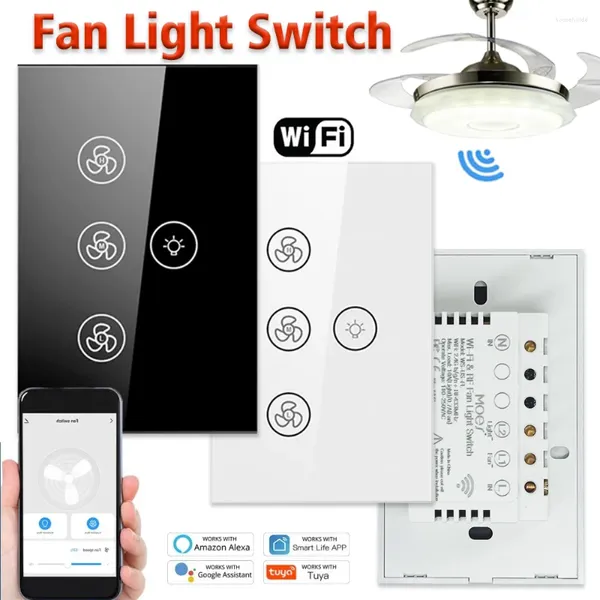 Smart Home Control Wifi Fan Light Switch EU / US Lámpara de techo Tuya Speed ​​Trabaja con Alexa Google