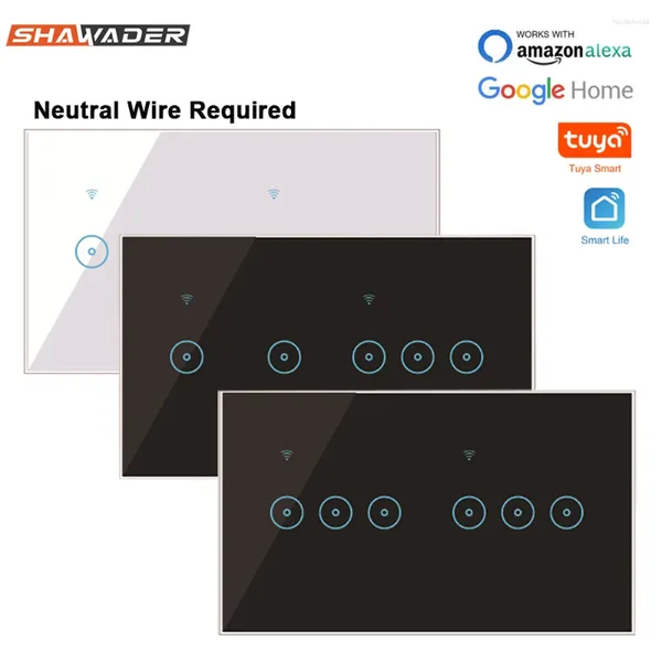 Interrupteur mural Wifi pour maison intelligente, panneau tactile en verre 10A, 4/5/6 gangs, télécommande sans fil, Tuya Alexa Google