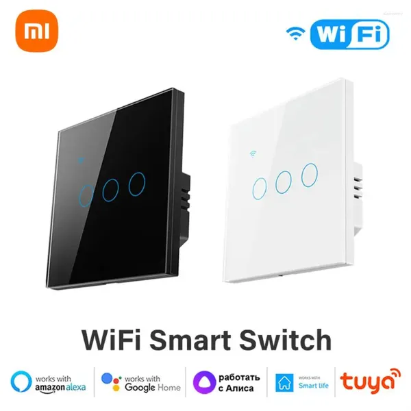 Control de hogar inteligente Xiaomi WiFi interruptor de pared cable neutro requerido 1/2/3/4 Gang Touch funciona con la aplicación Life Alexa Google