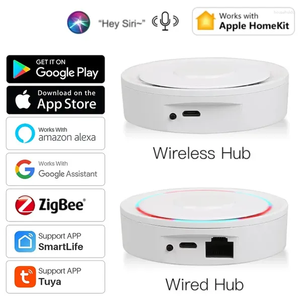 Control de hogar inteligente ZigBee 3.0 Gateway Tuya Hub Puente inalámbrico con cable Google Life Aplicación remota Soporte para Alexa Apple HomeKit
