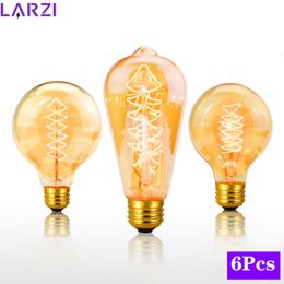 Iluminación inteligente 6PCS Vintage Edison Bombilla E27 Lámpara retro 220V 40W ST64 T10 T45 Luz incandescente G95 G80 A60 Filamento 221119