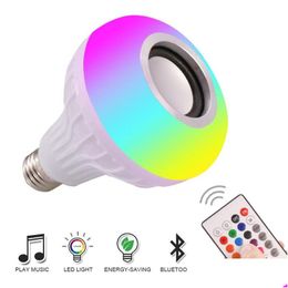 Smart Illumination E27 LED Light RGB Wireless Bluetooth -luidsprekers BB Lamp Muziek Speelbaar 12W -speler O met 24 toetsen Remote DRO DHMB1