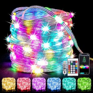 Smart Illumination Led Fairy Lights USB Powered String Bluetooth Control Diy Color Changing Rainbow voor slaapkamerfeest 230316