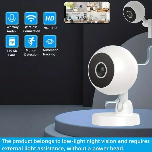 Cámara de seguridad inteligente para bebés en interiores: cámara de video de vigilancia PTZ inalámbrica con 720P Full HD, conectividad WiFi y detección de movimiento