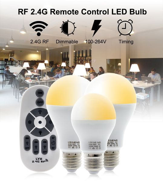 Ampoule LED intelligente E27 AC86-265V 6W 9W 12W, blanc chaud, blanc froid, ampoules interchangeables, lampe RF 2.4G, télécommande LED