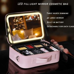Smart LED-cosmetica-etui met spiegeltas Reismake-uptassen voor dames Mode Draagbare opslag 240328