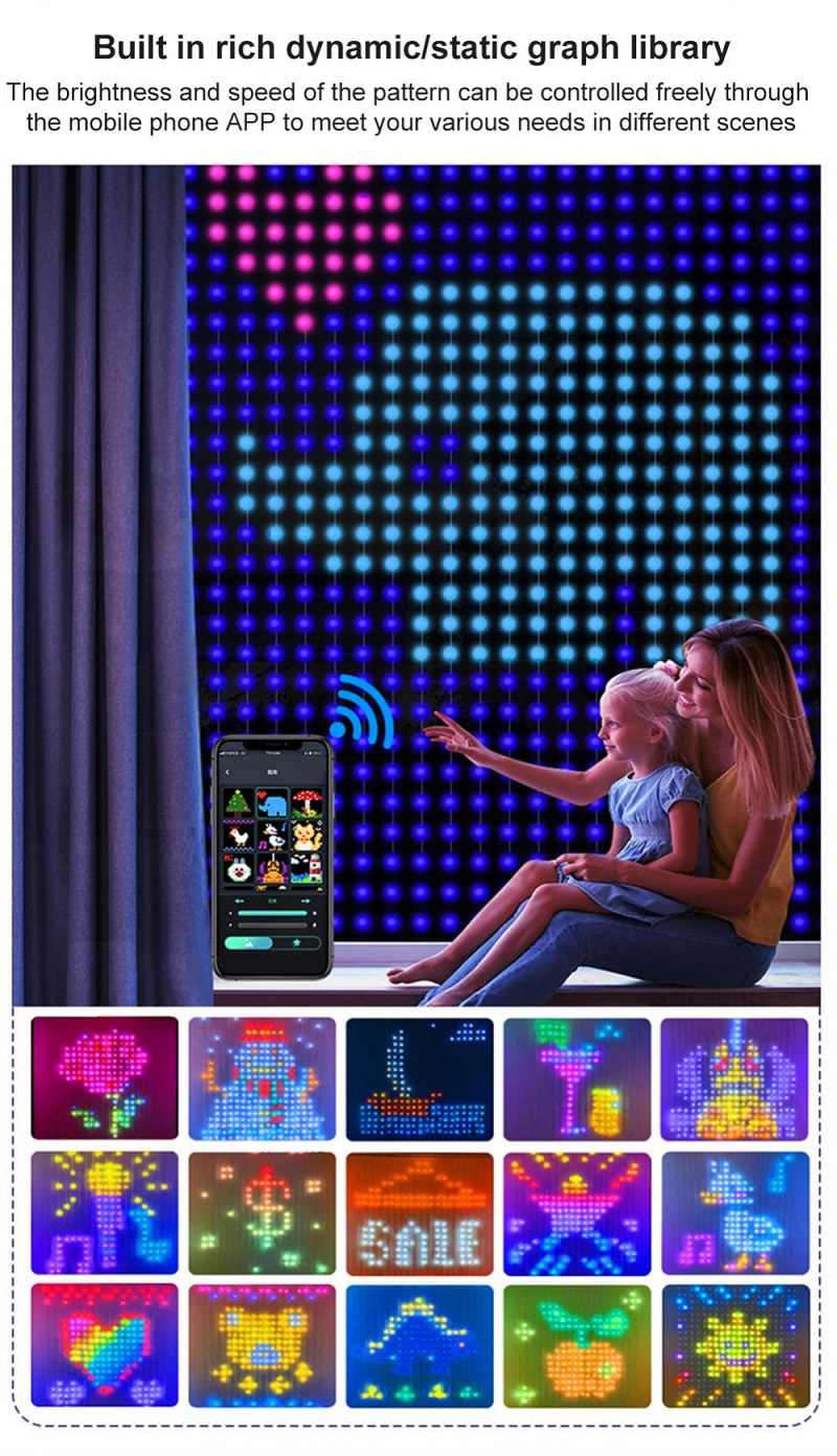 Akıllı Led Perde Işık Bluetooth Uygulama Müzik Senkronizasyon DIY Ekran Resim Metin Dizesi RGB Renkli Peyzaj Aydınlatma Dekoru