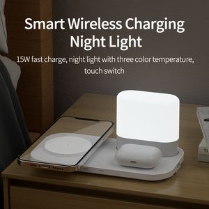 Smart Led Dimable Night Light 15W Wireless Charger 3-niveau helderheid aanraaklamp draadloze oplaad telefoonhouder verjaardagscadeaus voor vrouwen mannen mama