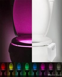 Smart LED Human Motion Capteur Activé de toilette Activé Night Light Bathroom avec 8 Color Toilet Silor lampe Automatic Capteur Seat Light4401233