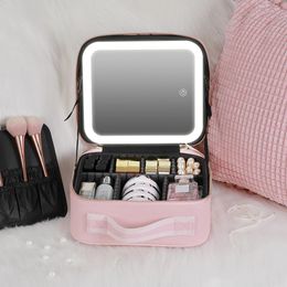 Slimme LED-make-uptas met spiegelverlichting Reismake-uptassen Professionele cosmetische tas met grote capaciteit voor vrouwen Reisschoonheidsset 240122