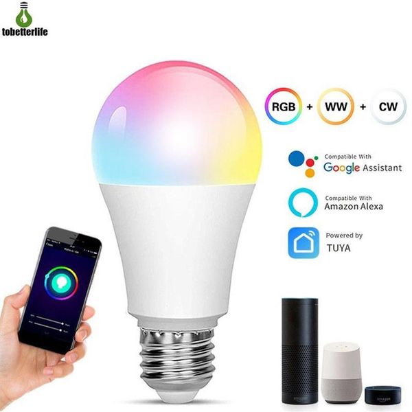 Bombilla RGB de luz inteligente, luces wifi que cambian de Color de 15w, E27, regulable, Compatible con la aplicación Smart Life, Google Home, Alexa222n