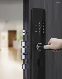 Smart Lock 2024 zwarte elektronische deur met biometrische vingerafdruk / IC-kaart Wachtwoordsleutel ontgrendelen / USB-noodopladen