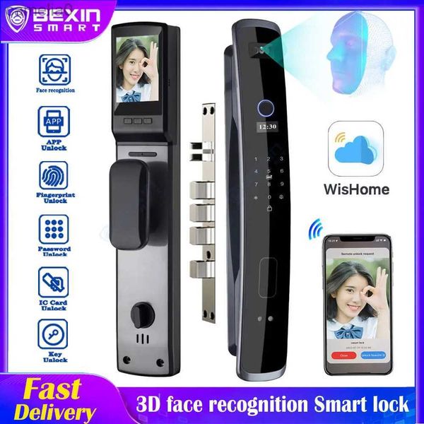 Smart Lock 3D Reconnaissance du visage APP WiFi Appartement Smart Door Lock Empreinte digitale Carte biométrique Clé Digital Lock Home Intelligence Porte Lockl231116