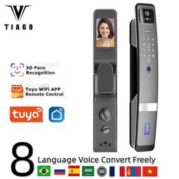 Smart Lock 3D gezichtsherkenning Biometrische vingerafdrukdeurslot Smart Lock Tuya -app Remote ontgrendelende sleutelloze slot elektronische deurslot G230525