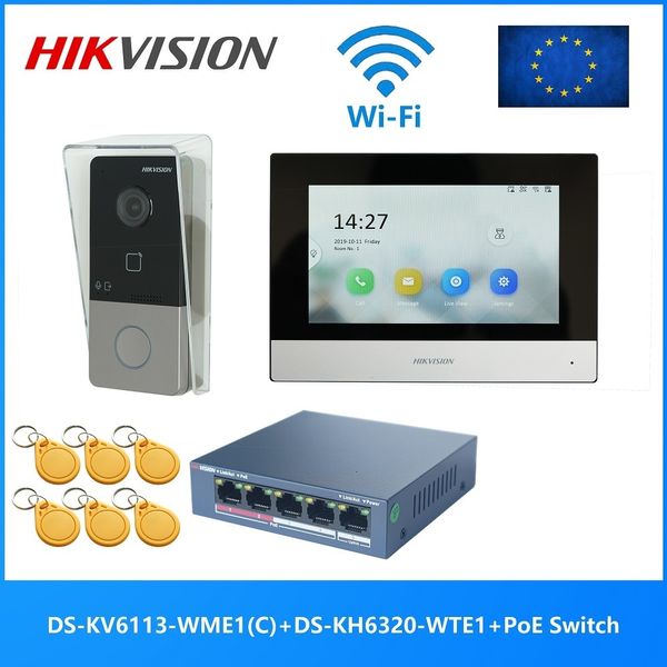 Smart Lock DS KIS603 P C Multi idioma 802 3af POE Video intercom KIT incluye DS KV6113 WPE1 C DS KH6320 WTE1 PoE Switch 230712