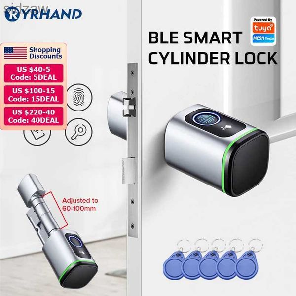 Smart Lock Euro Tuya Intelligent Empreinte électronique Lock avec cylindre Tuya Ble Intelligent Euro Lock Fechaudra Application Remote Key Unlocking WX