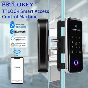 Smart Lock Vingerafdruk Bluetooth TTLOCK APP RFID-kaartcode Elektronisch Smart Lock voor ingelijste frameloze glazen schuifdeur Keyless Geen bedradingL231116