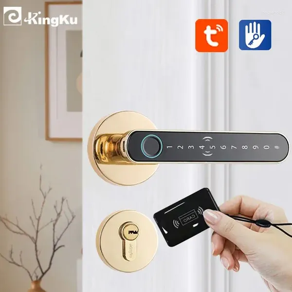 Poignée de porte intelligente à empreintes digitales, pour maison et appartement, avec carte-clé, clavier numérique, entrée électronique sans clé