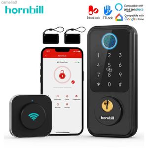 Cerradura inteligente Hornbill Wifi Cerradura de puerta inteligente Entrada sin llave con puerta de enlace G2 Cerraduras de cerrojo con huella digital Teclado Cerradura electrónica frontal Control remoto HomeL231116