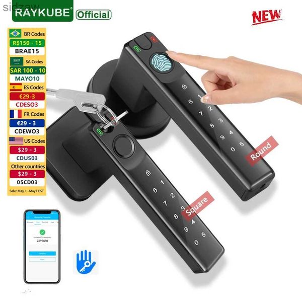 Smart Lock New Raykube L70 TT Lock Lock Intelligent Empreinte Lock avec application clé pour déverrouiller les portes en métal en bois intérieur wx